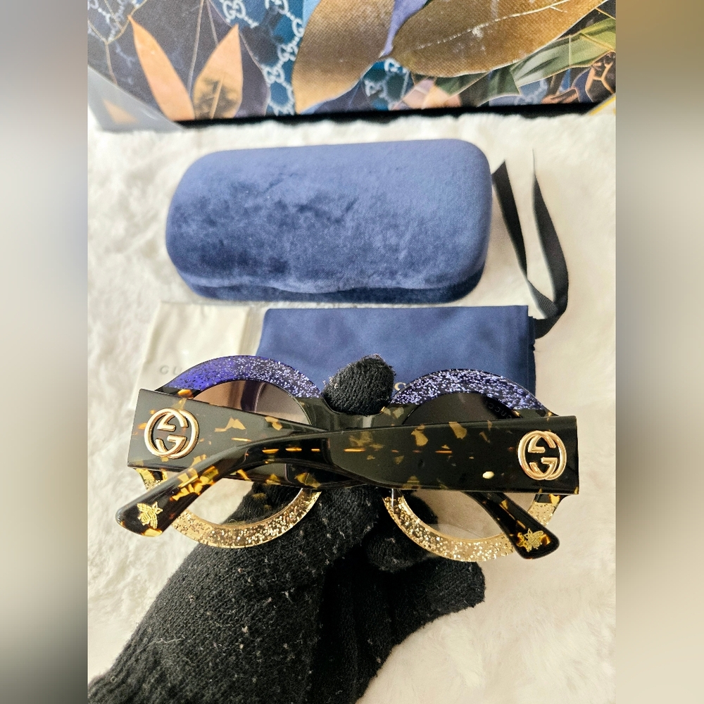 ‼️SOLD‼️New- Gucci Acetate Round Sunglasses Blue Havana Brown - Picture 15 of 16